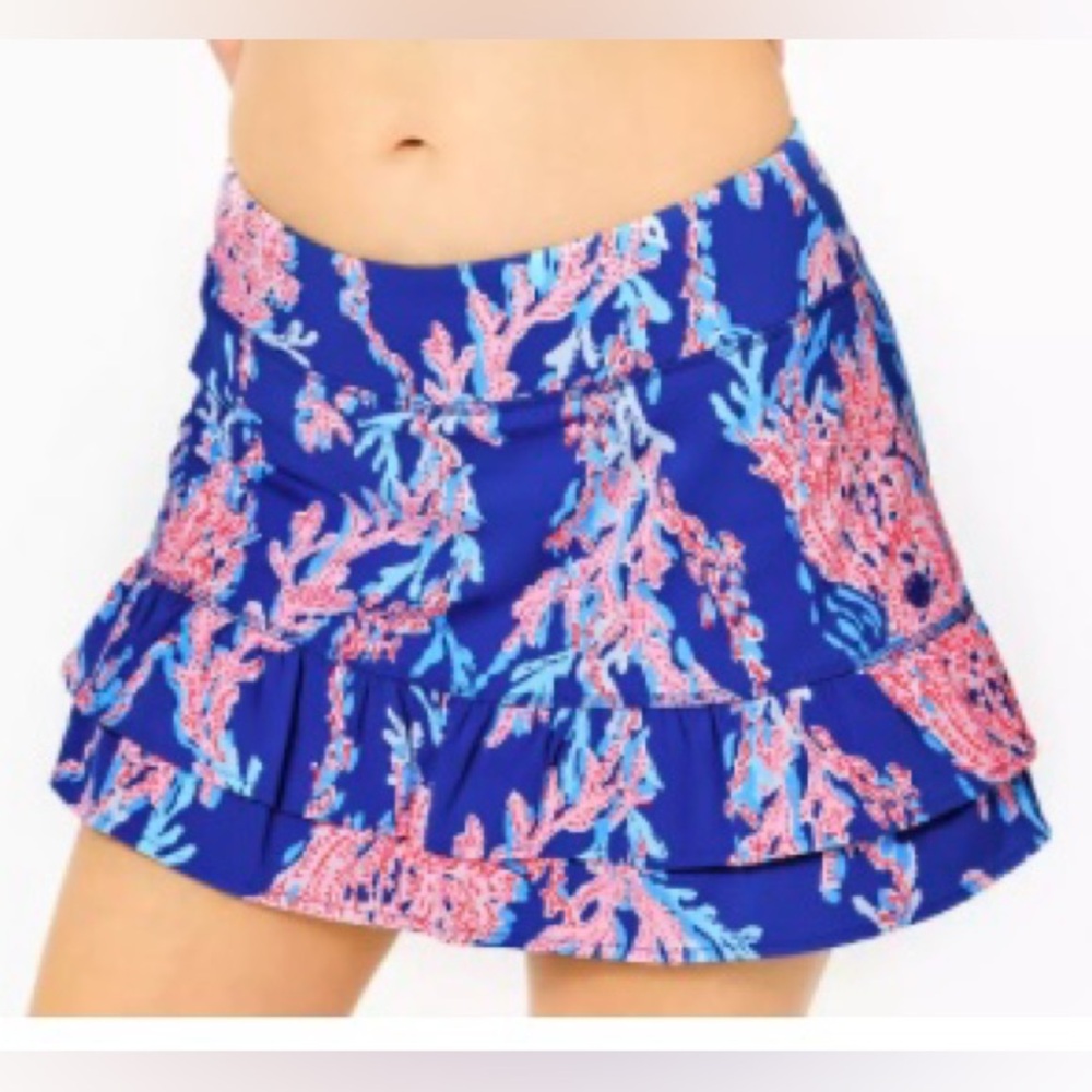 LILLY PULITZER UPF 50+ LUXLETIC FERN RUFFLE SKORT IN BOREALIS BLUE Sz XS